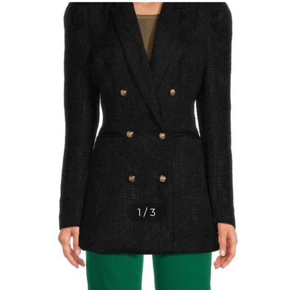 Area Stars Black Tweed Double-Breasted Women’s Blazer Coat
